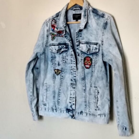 Velvet light Denim Jean Jacket with Sequin Patches Size M - Picture 5 of 12